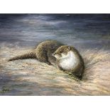 NANCE. Five unframed, signed oil on canvas with one oil on board, woodland animals; two otters,