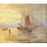 J. EAMON. Framed, glazed, signed watercolour on paper, shipping scene, titled ‘The Shrimpers’, dated