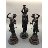 Three spelter figurines two by French sculptor Ruohot titled ‘Hyme au Printemps’ and ‘Muse