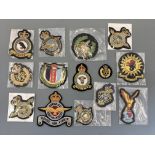 Fourteen military badges including RAF, For Crown & Country, National Service Veterans Alliance, RAF