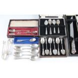 A collection of hallmarked silverware, to include ten teaspoons, a boxed set of six Victorian