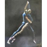 MICHAEL SHARPE. Framed, unglazed, signed oil on board, two ballerinas, gallery label verso, 44.5cm x