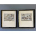 Two framed maps drawn by JOHN BILL depicting Durham, 1626 and JOHN SPEED depicting Cornwall, 1627,