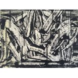 GEORGE HOLT (1924-2005). Three unframed, signed verso contemporary monoprints on paper/newspaper