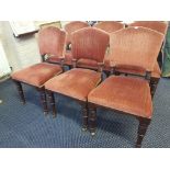 A set of six Regency style mahogany framed dining room chairs, label on base, Marsh and Jones '