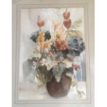 D. F. HADLEY. Framed, glazed signed watercolour, titled verso Autumn Scene With Vase, 32.5cm x