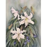 C. WATKINS. Two framed and glazed, signed watercolour on paper, lilies and yellow flowers on green