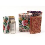 Two 19th Century beadwork containers one of cylinder section and decorated with roses on a white