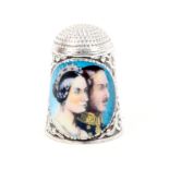 A silver and enamel thimble by Peter Swingler 'Queen Victoria, Prince Albert'