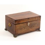 A Georgian mahogany sewing box of rectangular form the top, front and sides crossbanded and line