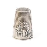 A French silver fairy tale or fable thimble after Vernon the frieze depicting a monkey with magic