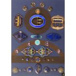 Buttons and buckles - enamel comprising eight buckles, largest, 13.5cm and 25 buttons including a