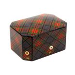 A Tartan ware (Albert) reel box of canted rectangular form, six numerical base side apertures,
