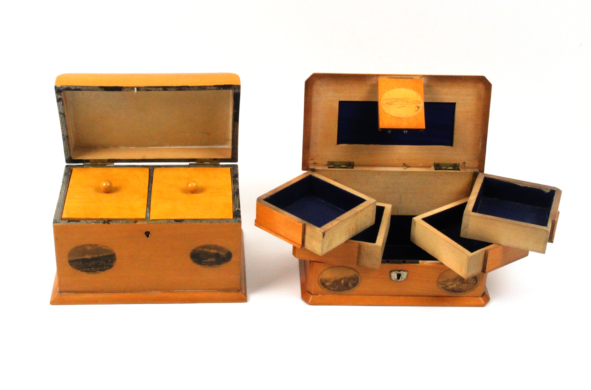 Mauchline ware - two boxes comprising a rectangular tea caddy, two internal lids (top - photographic - Image 2 of 2