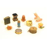 Ten tape measures including a celluloid kangaroo and baby, 7cm, a brass cased Dean's example, a