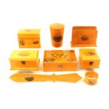 Mauchline ware - eight pieces comprising a tumbler case with Fern etched glass (Arrochar, Loch