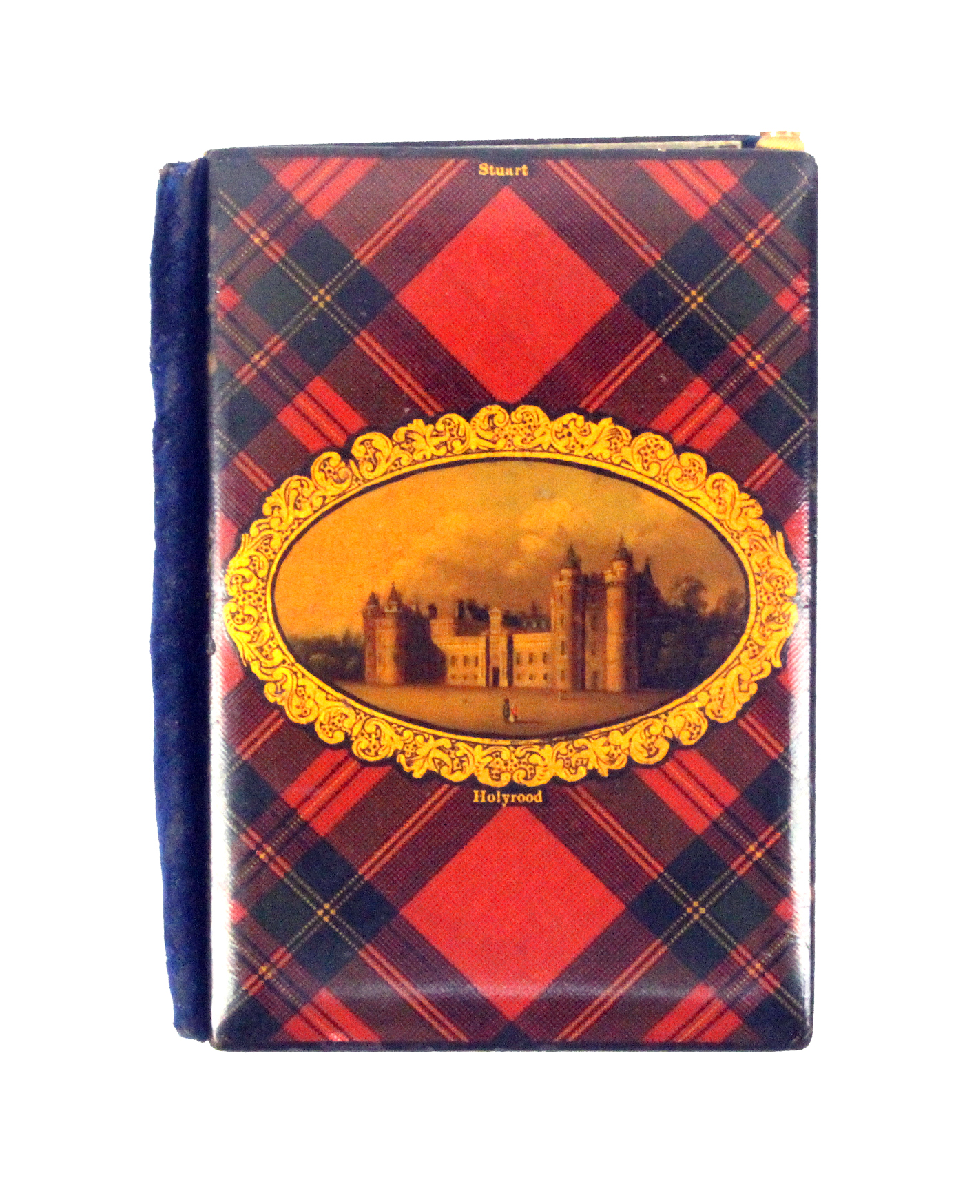 Tartan ware - a diary/notebook (Stuart) the cover with a hand painted titled oval view 'Holyrood'