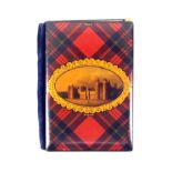 Tartan ware - a diary/notebook (Stuart) the cover with a hand painted titled oval view 'Holyrood'