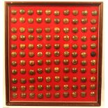 Buttons - military - a framed display of 110 - mostly pre-1901 and arranged numerically from 1-