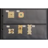 Five 19th Century bone and ivory thread winders, square or rectangular including one painted with