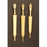 Three bone needle cases each in the form of a furled umbrella and with Stanhope (Six Views -