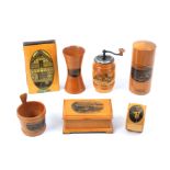 Mauchline ware - seven pieces - comprising a salt tub (Low Harrogate), 7cm, a waisted cylinder