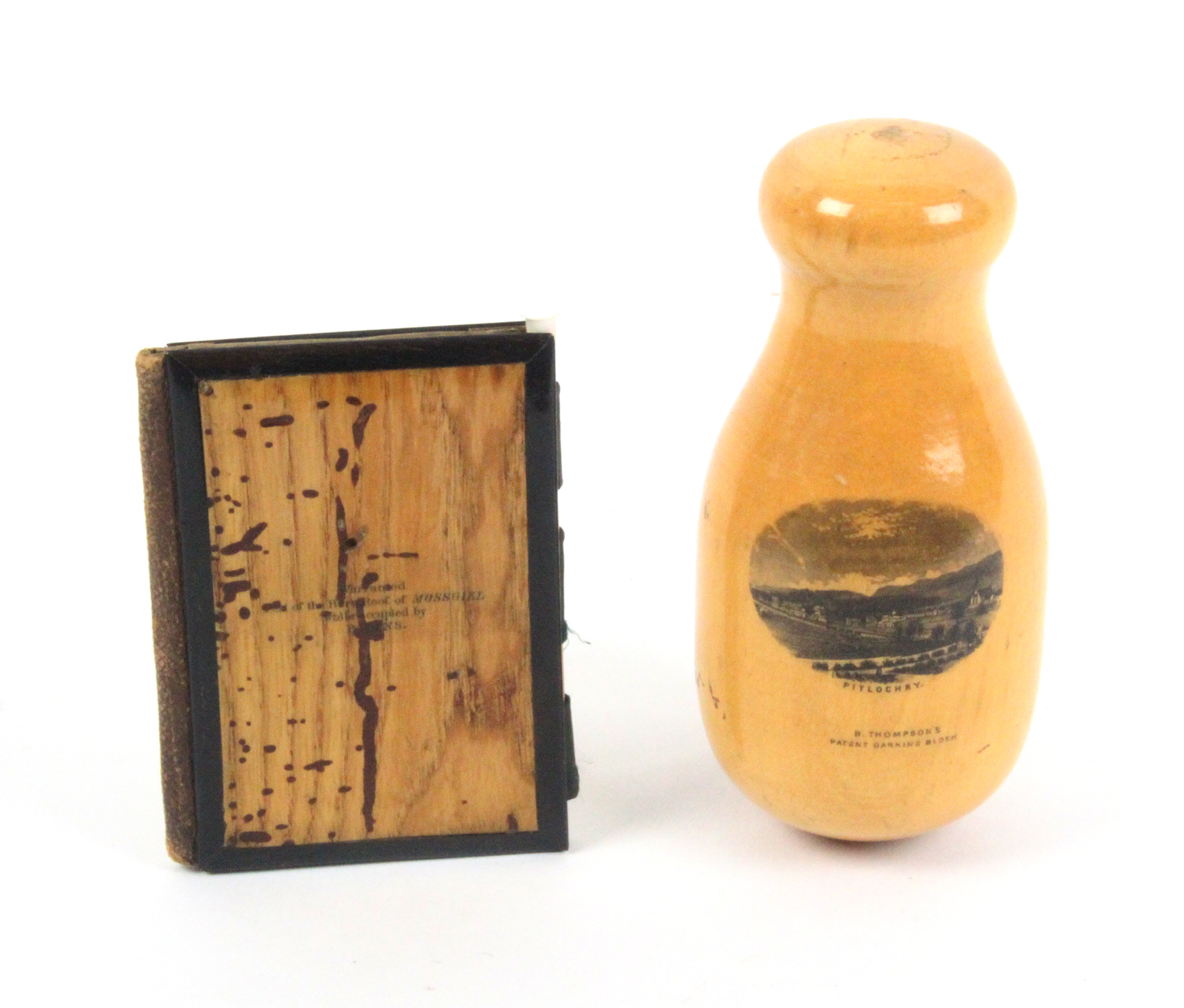 Mauchline ware - two unusual pieces comprising a bottle form Patent darner (B Thompson's Patent - Image 2 of 2