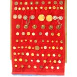 Buttons - various - a very large selection mounted on red velvet including mourning buttons, tinies,