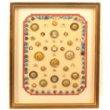 Buttons - dress and costume - three framed displays comprising a framed display of 11 including four