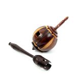 A Tunbridge stick ware spinning top with rosewood handle, 6cm high