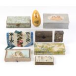 A group of smaller format sewing companions including a wooden egg with bone and other tools,