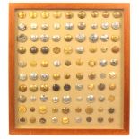 Buttons - corporations, clubs, businesses and others - a framed display of 90, white metal, brass