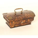 A Palais Royal sewing box, circa 1830, in stained burr elm, the domed lid with central gilt carrying
