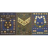 Buttons and badges - three cards, military, Livery and hunt, including a set of six gilt 'King And