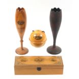 Mauchline ware - four pieces - comprising a large Tartan ware (M'lean) tulip form vase, surface