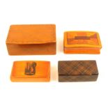 Three Scottish snuff boxes and another, comprising a large example, full wooden hinge decorated in