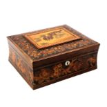 A Tunbridge ware sewing box adapted, the concave sides with a broad band of floral mosaic, the