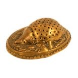 A W. Avery and Son brass pin cushion - hedgehog - oval, the hedgehog within fern, leaf and floral