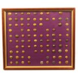 Buttons - military - a framed display of 88 - mostly pre-1901 and arranged numerically from 1-112