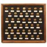 Buttons - military - two framed displays comprising a framed display of 73 mostly brass, mostly post