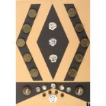 Buttons - horn and mother of pearl, 25, including a set of eight inlaid with brass engraved flowers,