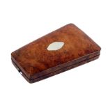 A French Palais Royal etui in burr yew or walnut of rectangular tapering form and curved outline,
