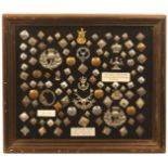 Buttons - Scottish - a framed display of Scottish clan and regimental buttons and ten badges, mainly