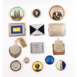 Fourteen vintage powder compacts, rouge cases and metal mirrors, including a continental blue enamel
