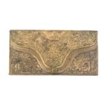 An unusual gilt brass needle packet case 'Louise New Patent Folding Needle Case' decorated with