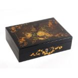 An attractive small papier mache early Victorian sewing box of rectangular form, the lid painted