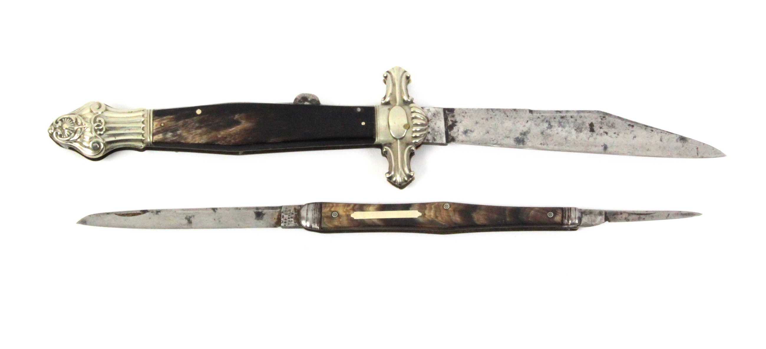 Two Victorian folding knives comprising a folding lock knife stamped 'Life, Edward Barnes and Sons