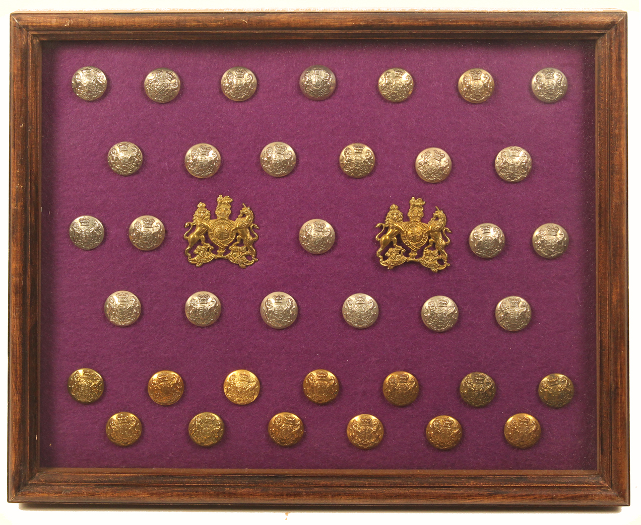 Buttons and badges - military - three framed displays comprising a framed display of 84 buttons - Image 3 of 3