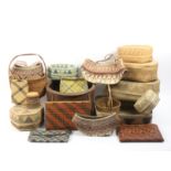 A collection of baskets, woven boxes and bags Malay/China Straits, circa 1920, largest 50cm (qty)