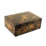 A fine papier-mache sewing box, circa 1840, with a fully fitted interior, of rectangular form
